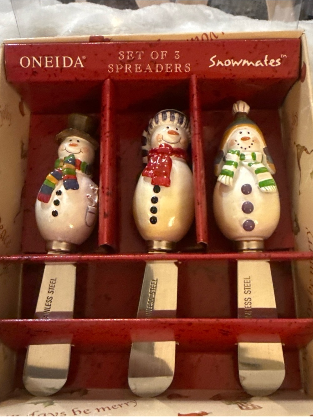 Oneida Snowmen Cheese Spreaders for Christmas Set of 3 Snowmates Taylor-Kerman